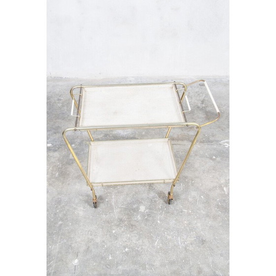 Image 1 of Buffet vintage à roulettes en laiton et métal laqué, 1950