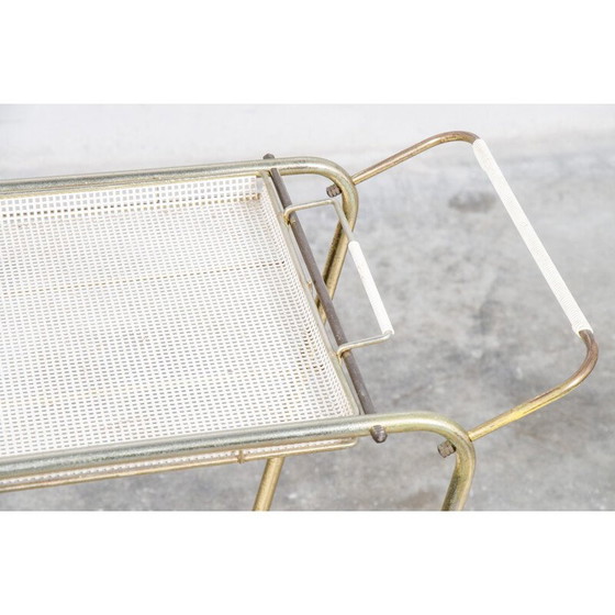 Image 1 of Buffet vintage à roulettes en laiton et métal laqué, 1950