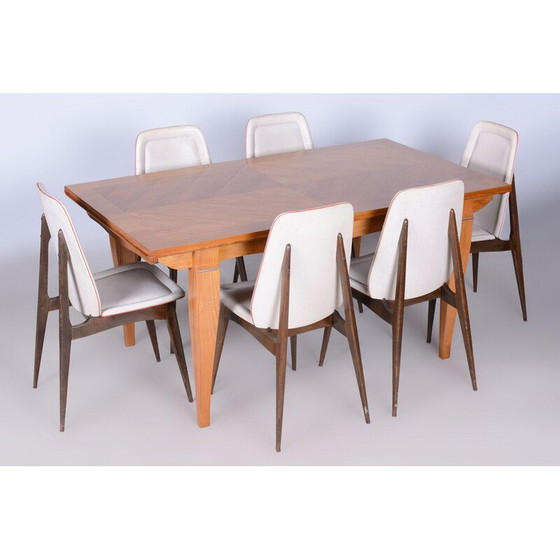 Image 1 of Ensemble de salle à manger Vintage Art Deco en chêne et épicéa par Jules Leleu, France 1920