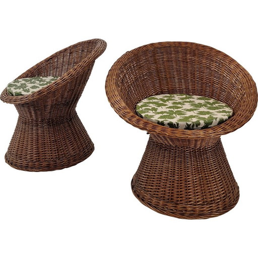 Paire de chaises longues italiennes en osier, années 1960