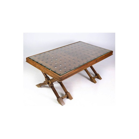 Image 1 of Table basse vintage en bois foncé avec plateau en verre, 1960