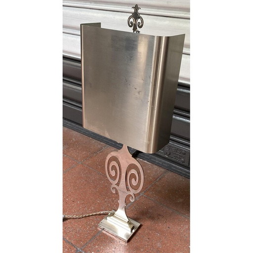Lampe vintage en métal chromé et acier brossé par Maison Charles, 1970