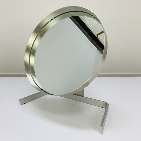 Image 1 of Miroir vintage en aluminium brossé par Pierre Vandel, 1970
