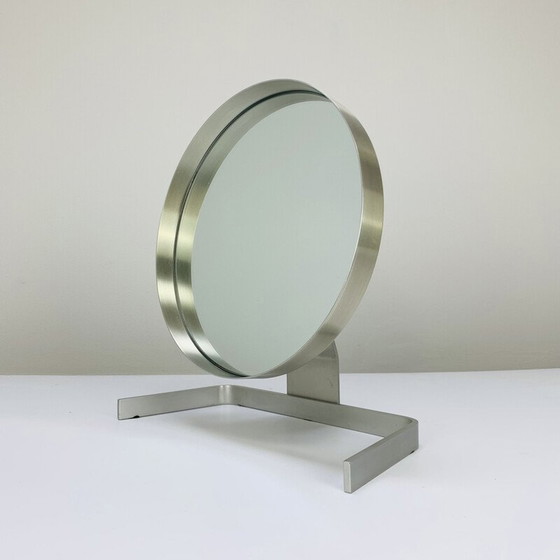 Image 1 of Miroir vintage en aluminium brossé par Pierre Vandel, 1970