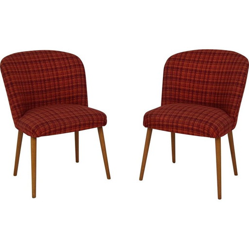 Ensemble de chaises vintage en bois et tissu, Tchécoslovaquie 1960