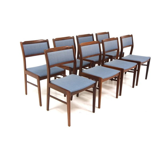 Image 1 of Ensemble de 8 chaises vintage en teck et tissu, Suède 1960