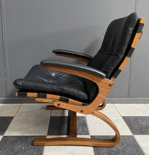 Chaise Kengu en cuir par Elso & Nordahl Solheim pour Rybo Rykken Norvège 1970S