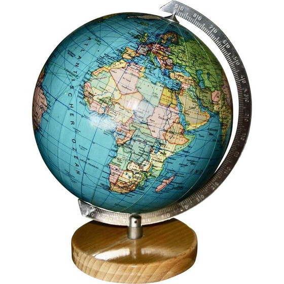 Image 1 of Globe vintage en métal et bois, années 1950