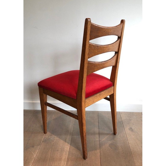 Image 1 of Ensemble de 6 chaises vintage en chêne et velours rouge, France 1940s