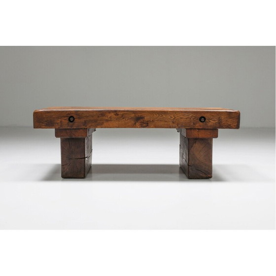 Image 1 of Table basse rustique en bois massif, France 1950