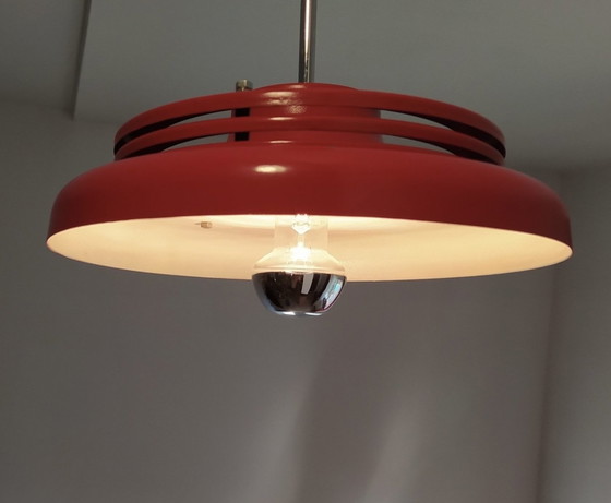 Image 1 of Lampe pendante vintage 70S rouge de l'âge de l'espace