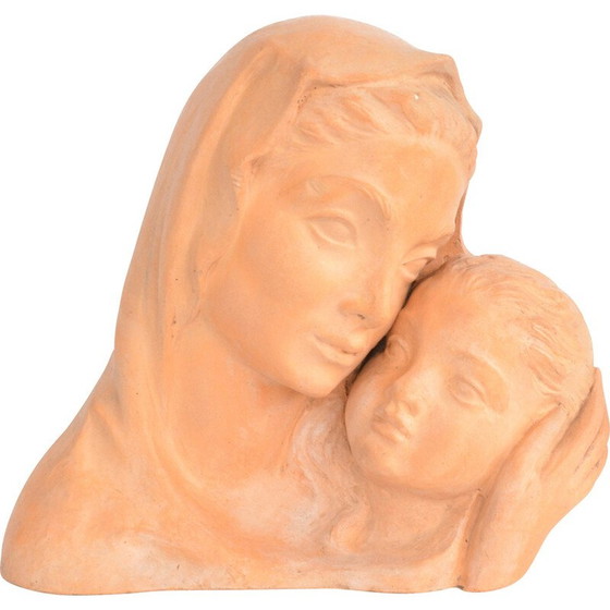 Image 1 of Buste en argile vintage de Marie avec un enfant par Karel Havlíček, République tchèque 1942s.