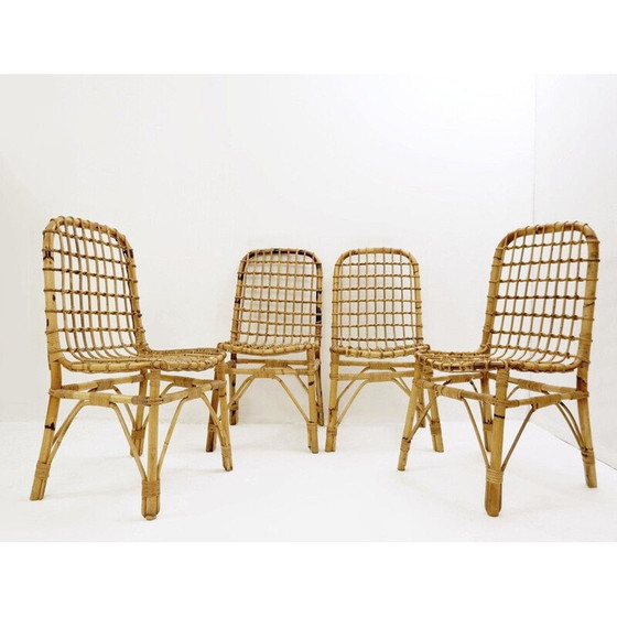 Image 1 of Ensemble de 4 chaises en rotin vintage 1960