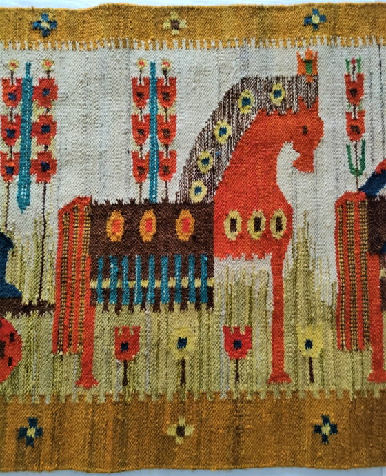 Image 1 of Tapisserie Kilim Laine Folkart Polonais Années 70