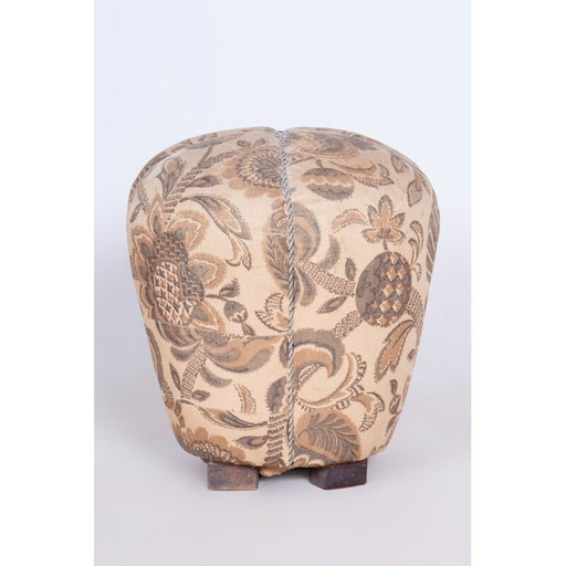 Tabouret vintage Art Déco en bois et tissu, Tchécoslovaquie 1930
