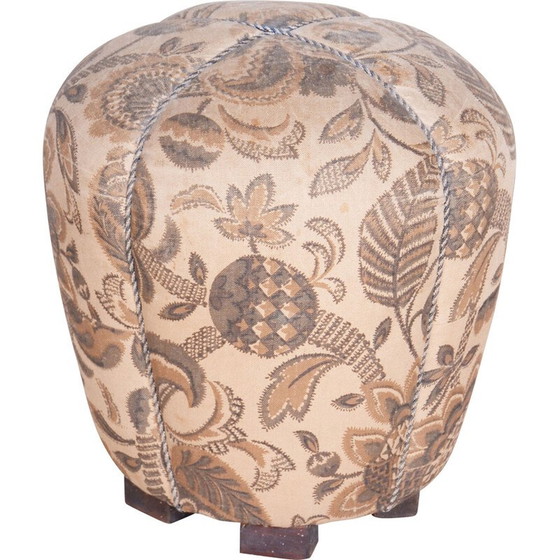 Image 1 of Tabouret vintage Art Déco en bois et tissu, Tchécoslovaquie 1930