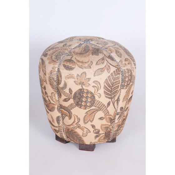 Image 1 of Tabouret vintage Art Déco en bois et tissu, Tchécoslovaquie 1930