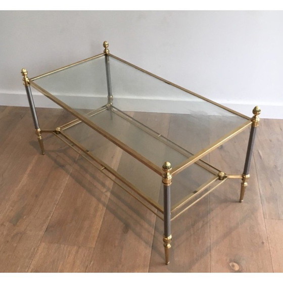 Image 1 of Table basse vintage en acier brossé et laiton pour La Maison Jansen, France 1940