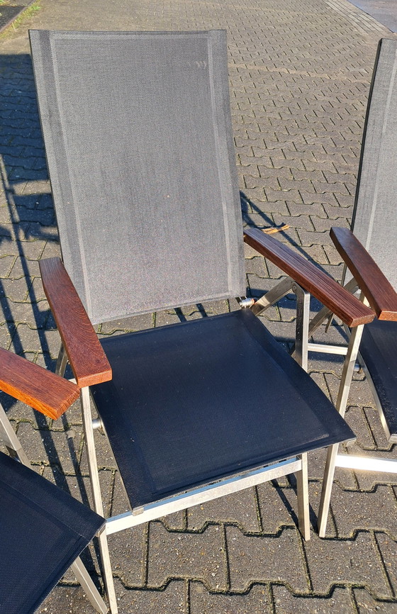 Image 1 of 4 Bernstein Furniture Chaises pliantes en acier inoxydable/teck/textile