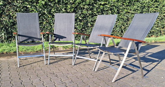 Image 1 of 4 Bernstein Furniture Chaises pliantes en acier inoxydable/teck/textile