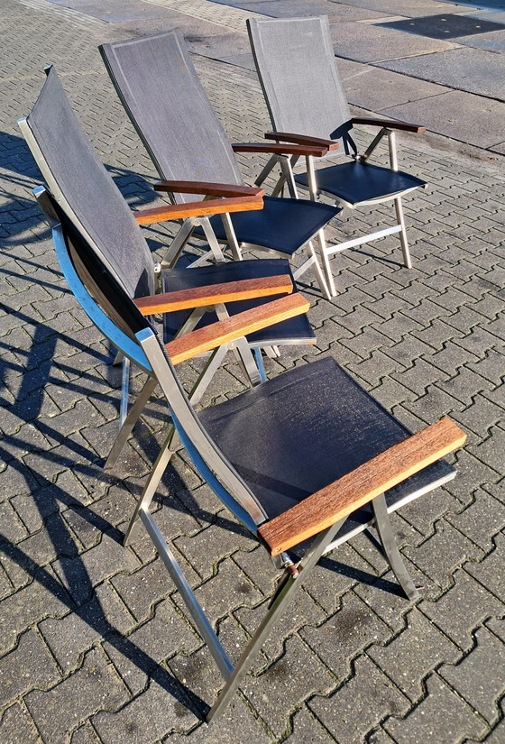 Image 1 of 4 Bernstein Furniture Chaises pliantes en acier inoxydable/teck/textile