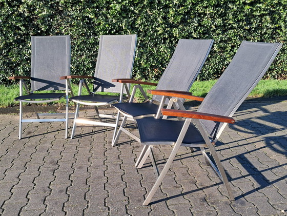 Image 1 of 4 Bernstein Furniture Chaises pliantes en acier inoxydable/teck/textile