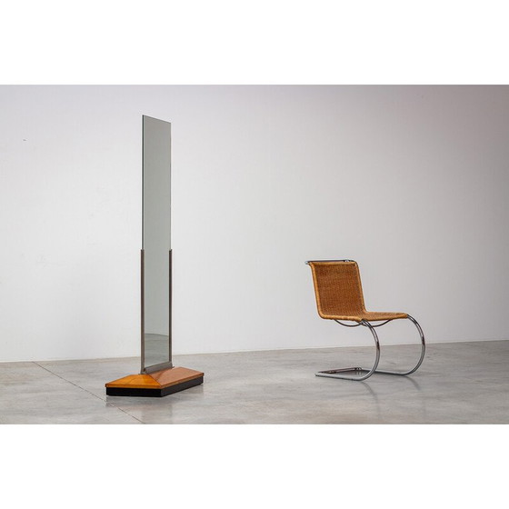 Image 1 of Miroir rectangulaire vintage en bois de noyer et cadre nickelé par Fernand Chambon, 1930