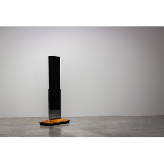 Image 1 of Miroir rectangulaire vintage en bois de noyer et cadre nickelé par Fernand Chambon, 1930