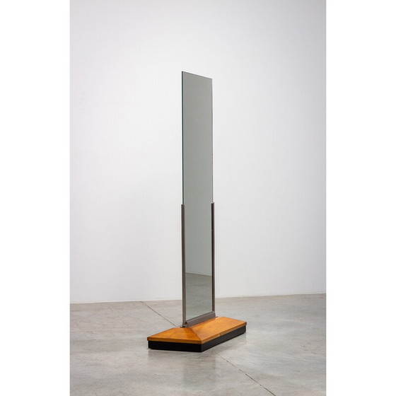 Image 1 of Miroir rectangulaire vintage en bois de noyer et cadre nickelé par Fernand Chambon, 1930