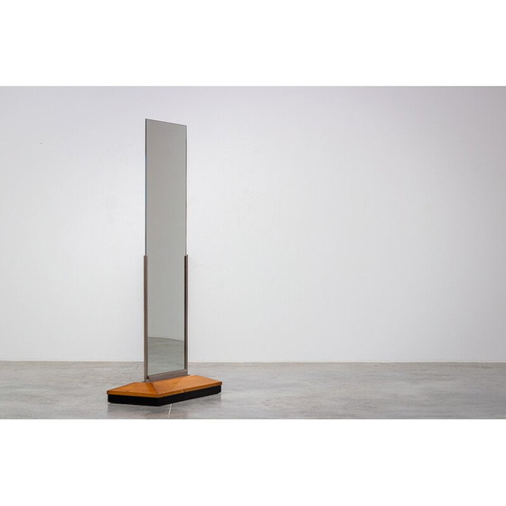 Image 1 of Miroir rectangulaire vintage en bois de noyer et cadre nickelé par Fernand Chambon, 1930