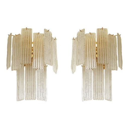 Paire d'appliques murales contemporaines en verre de Murano à bandes de diamants "Listelli".