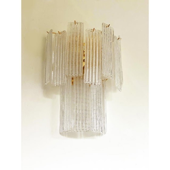 Image 1 of Paire d'appliques murales contemporaines en verre de Murano à bandes de diamants "Listelli".