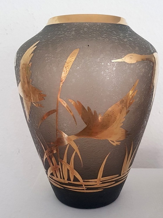 Image 1 of 2X Vases en verre gravé par Alfred Taube pour Füge & Taube, 1960S