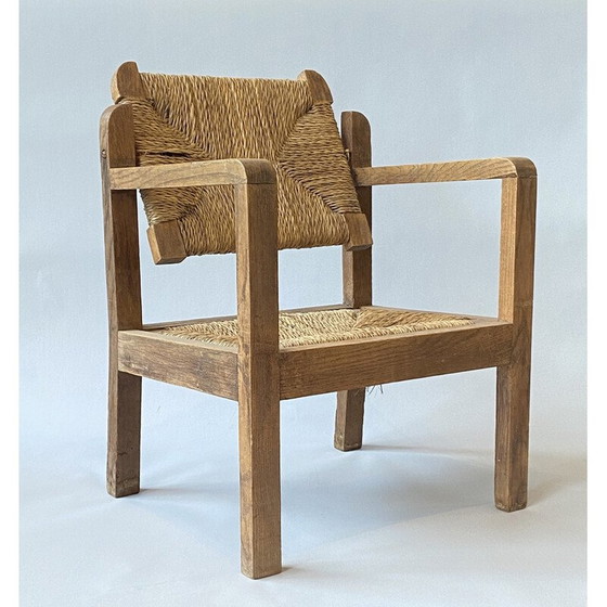 Image 1 of Fauteuil vintage en bois et paille pour enfants, 1950