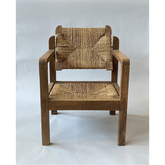 Image 1 of Fauteuil vintage en bois et paille pour enfants, 1950