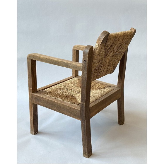Image 1 of Fauteuil vintage en bois et paille pour enfants, 1950