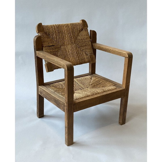Image 1 of Fauteuil vintage en bois et paille pour enfants, 1950