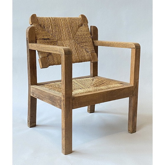 Image 1 of Fauteuil vintage en bois et paille pour enfants, 1950