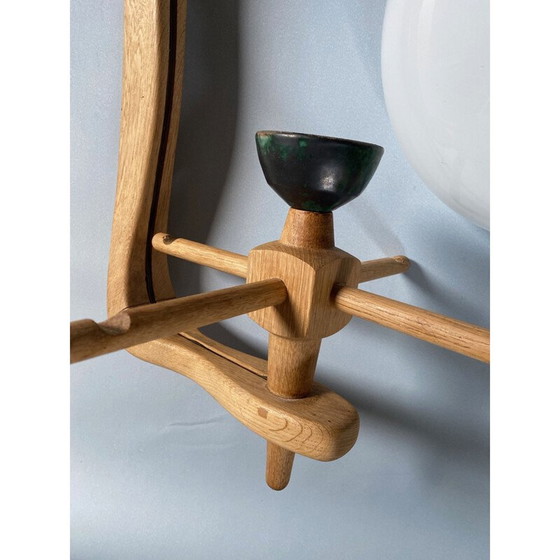 Image 1 of Lampe suspendue vintage en chêne par Robert Guillerme et Jacques Chambron, 1950