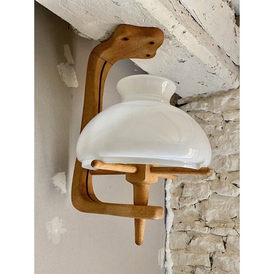 Image 1 of Lampe suspendue vintage en chêne par Robert Guillerme et Jacques Chambron, 1950