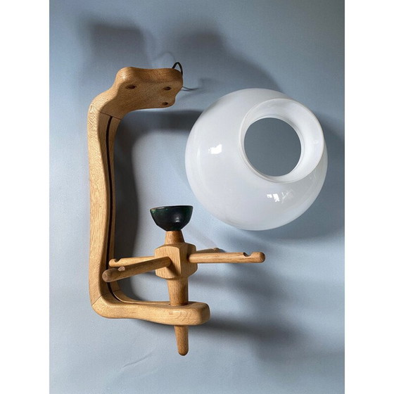Image 1 of Lampe suspendue vintage en chêne par Robert Guillerme et Jacques Chambron, 1950
