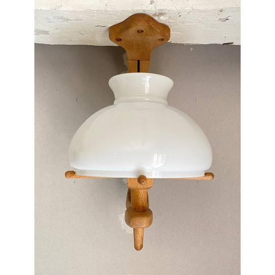 Image 1 of Lampe suspendue vintage en chêne par Robert Guillerme et Jacques Chambron, 1950