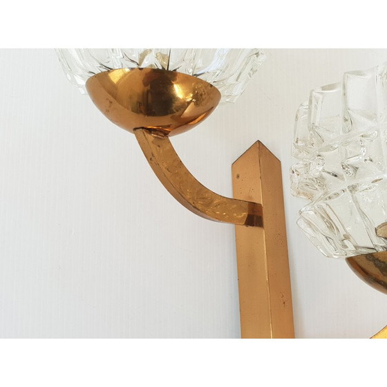 Image 1 of Applique vintage en verre et laiton, France 1950