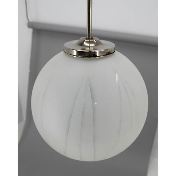 Image 1 of Lampe suspendue Vintage Art Deco en verre et nickel, années 1930