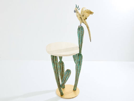 Image 1 of Alain Chervet Table console perroquet cactus en laiton bronze 1989