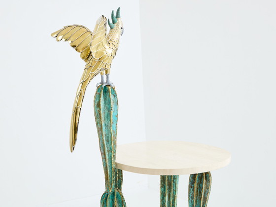 Image 1 of Alain Chervet Table console perroquet cactus en laiton bronze 1989