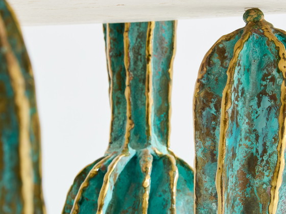 Image 1 of Alain Chervet Table console perroquet cactus en laiton bronze 1989