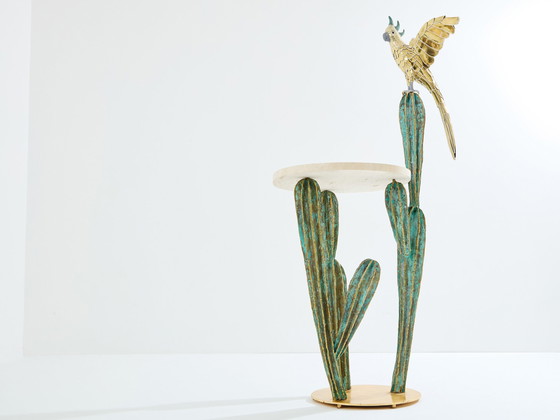 Image 1 of Alain Chervet Table console perroquet cactus en laiton bronze 1989