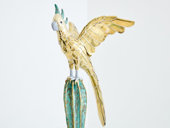 Image 1 of Alain Chervet Table console perroquet cactus en laiton bronze 1989
