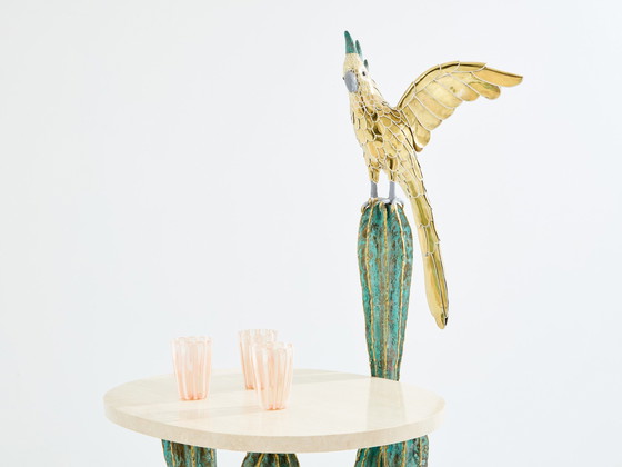 Image 1 of Alain Chervet Table console perroquet cactus en laiton bronze 1989
